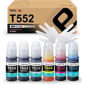 TESEN T552 إعادة ملء استبدال الحبر لـ 552 T552 العمل مع ET-8550 ET-8500 طابعة ، 6 عبوات-1 أسود ، صورة واحدة أسود ، 1 سماوي ، 1 أرجواني ، أصفر ، 1 رمادي
