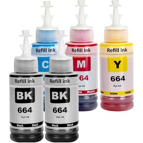 664 T664 حبر متوافق مع زجاجات الحبر T664 تعمل مع ECOTANK ET-2650 ET-2500 ET-2550 ET-2600 ET-4500 ET-14000 L100 L110 L120 L200 L210 L300 L355 L555 L555 PRINTER (5 pack)
