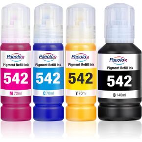 542 Ink Compatible Replacements for 542 Ink Refill Bottle, Work for ET-5150, ET-5170, ET-5180, ET-5800, ET-5850, ET-5880, ET-16600, ET-16650, 4 Pack BK C M Y Pigment Ink 542