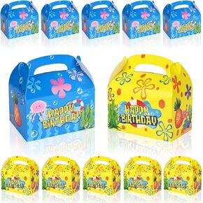 12Pcs Cartoon Themed Happy Birthday Party Favor Boxes Tropical Ocean Candy Boxes Cake Boxes Goodie Gift Boxes with Handles for Tropical Summer Birthday Party Supplies