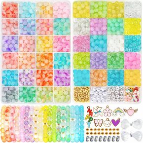 OUDDY MODE 1240PCS 2 صناديق الزجاج حبات لصنع سوار ، 44 لونًا من الخرز الكريستالي لصنع المجوهرات ، و 8 ملم من أساور الصداقة.