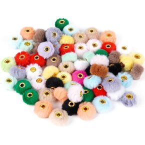 JMcrate Pom Pom Beads 80pcs ملون مختلط حبات نفخة ناعمة للأقلام الزهرية الغامضة حبات فو فرو بومس فاصل حبات كبيرة لسلسلة المجوهرات DIY الحرف اليدوية ملحقات الأقلام الحرف (غامض)