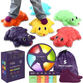 Special Supplies Stepping Stones for Kids - Set of 6 Frog Balance Blocks - Indoor/Outdoor Play - Child Safe Rubber, Non-Slip Edging - Promotes Coordination, Balance, Strength, Game Included
