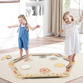 Toddler Balance Beam Stepping Stones Wooden Montessori Balance Boards, Sensory Balance Beam for kids 3 5, Build Coordination Motor Skills Gymnastics Obstacle Course Toys Indoor for Girls Boys
