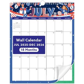 Wall Calendar 2025-2026, 18 Month Calendar from July 2025 to December 2026 14.5" x 11.8" Large Desk Calendar with Twin-Wire Binding for Home Office Planning Personal Organisers, Green Leaf