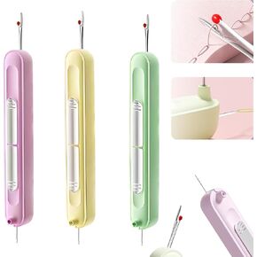 3Pcs 2 in 1 Needle Threaders Seam Ripper,Needle Threader & Seam Ripper Tool,Stretchable Remover Needle Threading Tool for Sewing,Suitable for Hand Sewing Knitting Craft Sewing Supplies Needle Threader