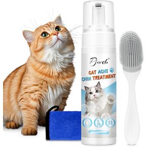 Cat Acne Chin Treatment ، 6.8 fl.oz Cat Chin Cleaner Kit مع فرشاة التنظيف والقطعة ، قم بإزالة الرؤوس السوداء Cat Chin ورغوة بدون شطف لتنظيفها سريعًا ، وذقن حب الشباب