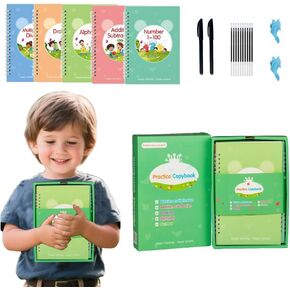 Dtreel Grooved Handriting Practice for Kids ، Magic Grooved Writing Copybook ، Forks Handbriting Forks مع رسائل تتبع ، أرقام ، مصنفات رياض الأطفال (5 كتب + أقلام)