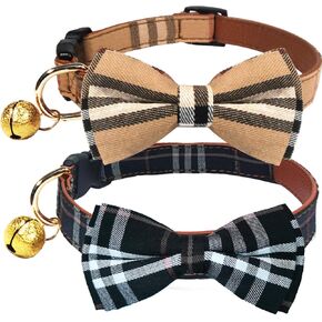 Kudes 2 Pack/Set Dog Collars مع ربطة عنق وأجراس ، طوق Ties Dog Congle القابل للتعديل للحيوانات الأليفة الصغيرة/المتوسطة/الكبيرة (Black+Brown ، S (9.6 '-13.8'))