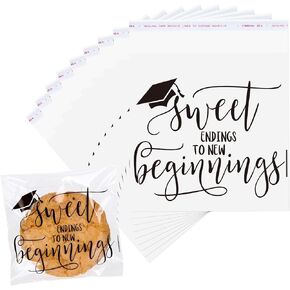 Fysuimu 320pcs 2025 Graduation Cellophane Bag Endings Sweet to Beginnings New Self-Defive Facs Acags Clear Flat Candy Cookie Acts than Congrat