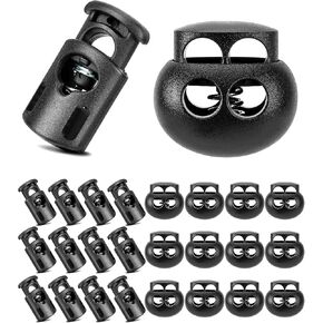 24Pcs Cord Locks, 12 Single Hole & 12 Double Hole Plastic Spring Toggle Stoppers, Fastener Clips for Drawstrings, Shoelaces, Bags, Paracord, Lanyards, and DIY Projects