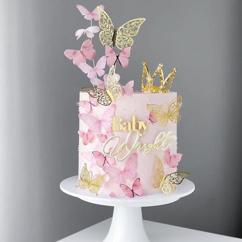 30 Pieces Mini Crown Cake Topper Small Gold Crown Mini Tiara with Gold Butterfly Decoration 3D Gold Butterflies for Flower Arrangements Gold Crown Cake Topper for Wedding Baby Shower Birthday Party in Kuwait