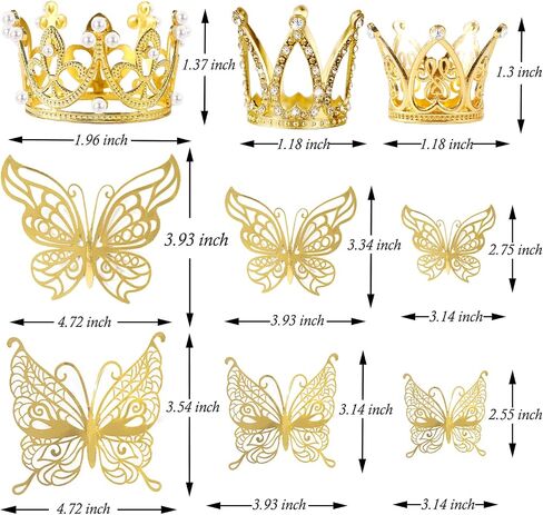 30 Pieces Mini Crown Cake Topper Small Gold Crown Mini Tiara with Gold Butterfly Decoration 3D Gold Butterflies for Flower Arrangements Gold Crown Cake Topper for Wedding Baby Shower Birthday Party in Kuwait