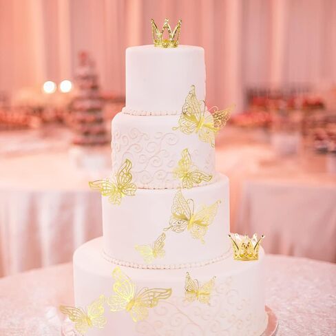 30 Pieces Mini Crown Cake Topper Small Gold Crown Mini Tiara with Gold Butterfly Decoration 3D Gold Butterflies for Flower Arrangements Gold Crown Cake Topper for Wedding Baby Shower Birthday Party in Kuwait