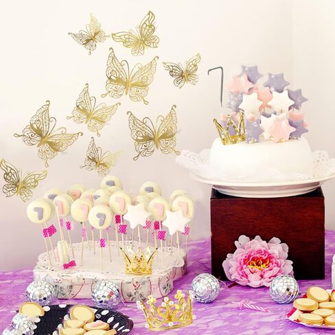 30 Pieces Mini Crown Cake Topper Small Gold Crown Mini Tiara with Gold Butterfly Decoration 3D Gold Butterflies for Flower Arrangements Gold Crown Cake Topper for Wedding Baby Shower Birthday Party in Kuwait