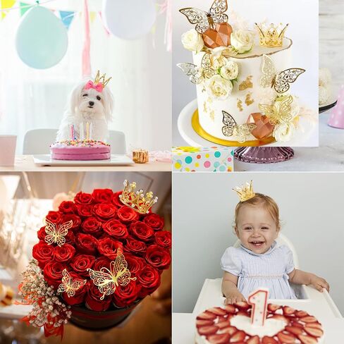 30 Pieces Mini Crown Cake Topper Small Gold Crown Mini Tiara with Gold Butterfly Decoration 3D Gold Butterflies for Flower Arrangements Gold Crown Cake Topper for Wedding Baby Shower Birthday Party in Kuwait