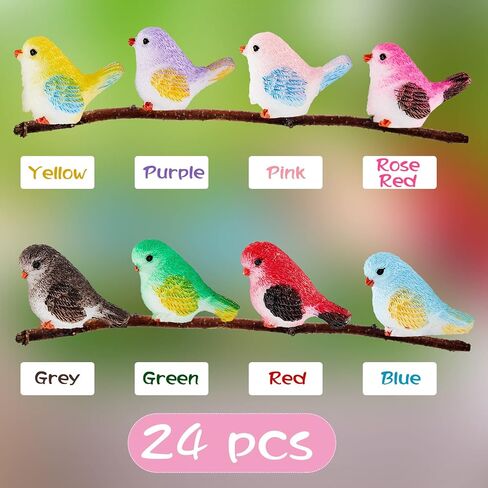 Skylety 24 Pieces Miniature Bird Figurines Dollhouse Simulation Decorative Bird Figures Toy Cute Animal Model for Garden, Miniatures Moss Decoration, Micro Landscape in Saudi Arabia