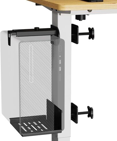 JOY worker Clamp-on Desk Leg PC Mount, No Drilling Under Desk PC Mount Adjustable Height and Width, Computer Case CPU Holder Holds up to 33 lbs, Fits Most Computer Tower, Black in Saudi Arabia