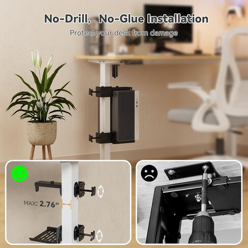JOY worker Clamp-on Desk Leg PC Mount, No Drilling Under Desk PC Mount Adjustable Height and Width, Computer Case CPU Holder Holds up to 33 lbs, Fits Most Computer Tower, Black in Saudi Arabia