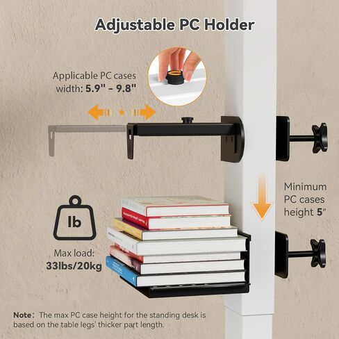 JOY worker Clamp-on Desk Leg PC Mount, No Drilling Under Desk PC Mount Adjustable Height and Width, Computer Case CPU Holder Holds up to 33 lbs, Fits Most Computer Tower, Black in Saudi Arabia
