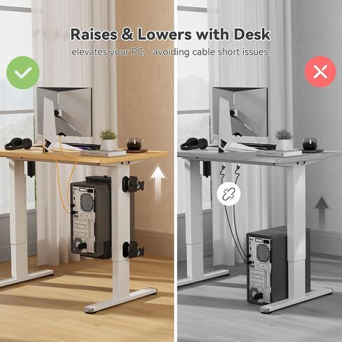 JOY worker Clamp-on Desk Leg PC Mount, No Drilling Under Desk PC Mount Adjustable Height and Width, Computer Case CPU Holder Holds up to 33 lbs, Fits Most Computer Tower, Black in Saudi Arabia