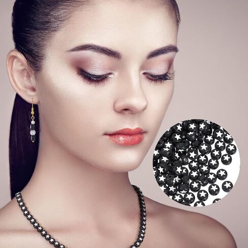 OIIKI 250PCS White Round Star Pattern Beads for Jewelry Making, 0.15x0.26in Flat Disc Acrylic Star Loose Beads for Bracelets, Necklace, Earrings (4x7mm/0.15x0.26in, White Bead, Black Star) in Saudi Arabia