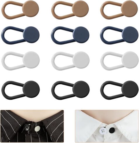 12pcs, Collar Extenders,Neck Extender Button Invisible for Men Shirts Suits Trouser, Coat, Shirts Adds 1 in Instantly (White, Black) in Saudi Arabia