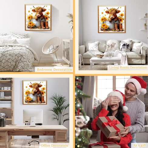 MAXBYE Cow Diamonds Painting Kits for Adults, Highland Cow 5D DIY Diamond Painting Dots Art Kits for Beginner, Diamonds Full Round Gem Crystal Art Paint by Diamond, Home Wall Decor 12x12 in in Kuwait