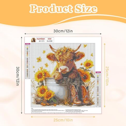 MAXBYE Cow Diamonds Painting Kits for Adults, Highland Cow 5D DIY Diamond Painting Dots Art Kits for Beginner, Diamonds Full Round Gem Crystal Art Paint by Diamond, Home Wall Decor 12x12 in in Kuwait