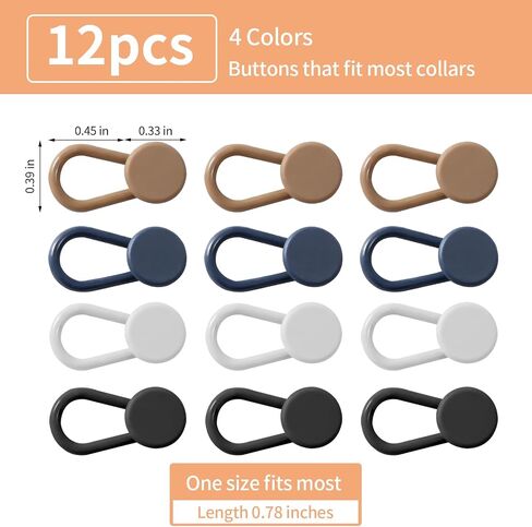 12pcs, Collar Extenders,Neck Extender Button Invisible for Men Shirts Suits Trouser, Coat, Shirts Adds 1 in Instantly (White, Black) in Saudi Arabia
