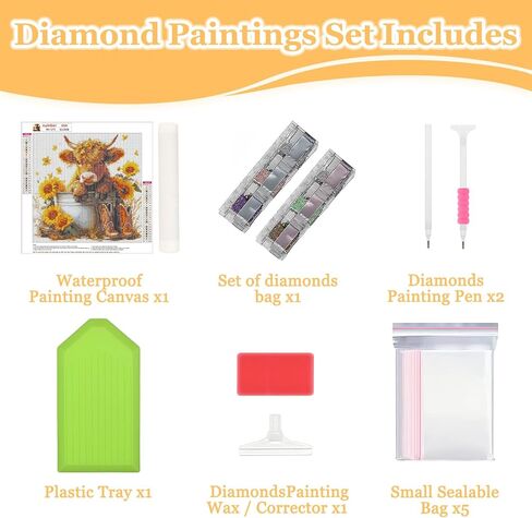 MAXBYE Cow Diamonds Painting Kits for Adults, Highland Cow 5D DIY Diamond Painting Dots Art Kits for Beginner, Diamonds Full Round Gem Crystal Art Paint by Diamond, Home Wall Decor 12x12 in in Kuwait