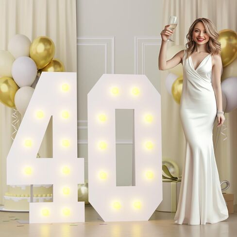Bugame 4ft 40 أرقام سرادق ، Big 40 أرقام تضيق لزخارف عيد ميلاد 40 أرقام سرادق الضوء الدافئة 4 أقدام للذكرى السنوية ديكور حفل الذكرى السنوية in Kuwait