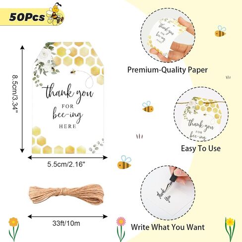 Anwyll Bee Thanks You Tags ، 50pcs Bee Thank You Home Tags with String ، شكرًا لك على علامات Bee-ing هنا ، عسل حلو ، شكرًا لك على علامات هدايا الورق على النحل ، in Kuwait