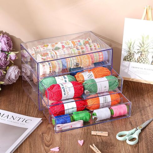 3 درج Washi Tape Organizer البلاستيك Washi Storage Storage Cube Organizer Box 10 "× 7" × 6.8 "حامل درج تخزين كبير واضح للفنون الحرف الفنية مكياج المجوهرات in Kuwait