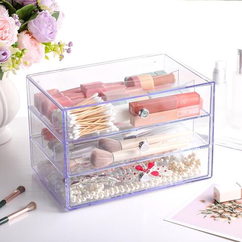 3 درج Washi Tape Organizer البلاستيك Washi Storage Storage Cube Organizer Box 10 "× 7" × 6.8 "حامل درج تخزين كبير واضح للفنون الحرف الفنية مكياج المجوهرات in Kuwait
