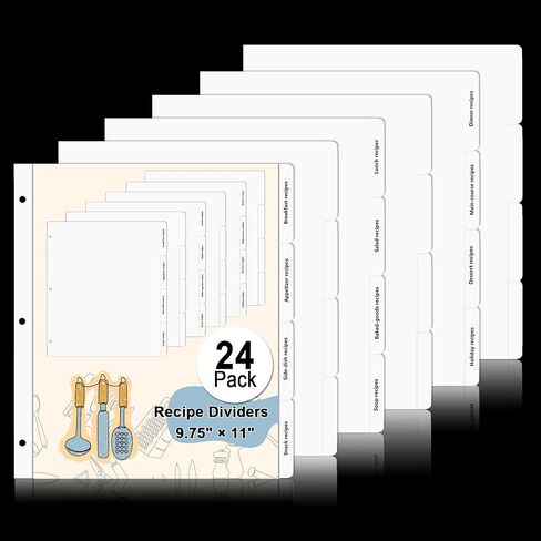 Recipe Dividers for 3 Ring Binder with 4 Tabs 9 3/4"×11" Recipe Binder Dividers Recipe Organizer Personalized Family Recipe Binder for Kitchen (Pre-Printed, 12) in Saudi Arabia