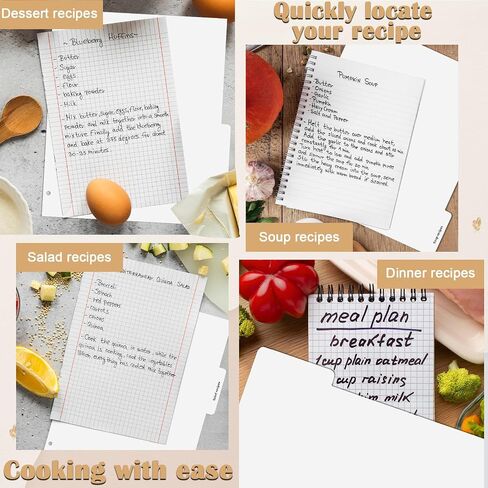 Recipe Dividers for 3 Ring Binder with 4 Tabs 9 3/4"×11" Recipe Binder Dividers Recipe Organizer Personalized Family Recipe Binder for Kitchen (Pre-Printed, 12) in Saudi Arabia