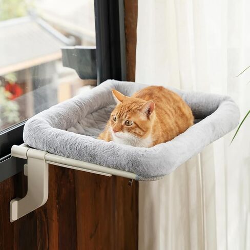 Cat Window Perch with Bolster, Strong Metal Frame, Suction Cup & Hook Mounting Options, Perfect for Window Sills, Bedside and Glass (Gray, Large) in Saudi Arabia