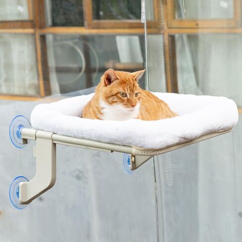 Cat Window Perch with Bolster, Strong Metal Frame, Suction Cup & Hook Mounting Options, Perfect for Window Sills, Bedside and Glass (Gray, Large) in Saudi Arabia