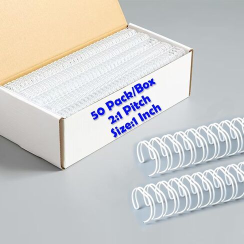 1 Inch Double Loop Wire Binding Spines 2:1 Pitch White, 50 Pack Notebook Binding Rings 220 Sheet Capacity for Booking Letter Size and Binding-Machines YolieraArt Cinch Wires Office Products in Saudi Arabia