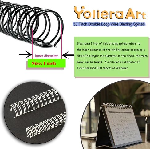 1 Inch Double Loop Wire Binding Spines 2:1 Pitch White, 50 Pack Notebook Binding Rings 220 Sheet Capacity for Booking Letter Size and Binding-Machines YolieraArt Cinch Wires Office Products in Saudi Arabia