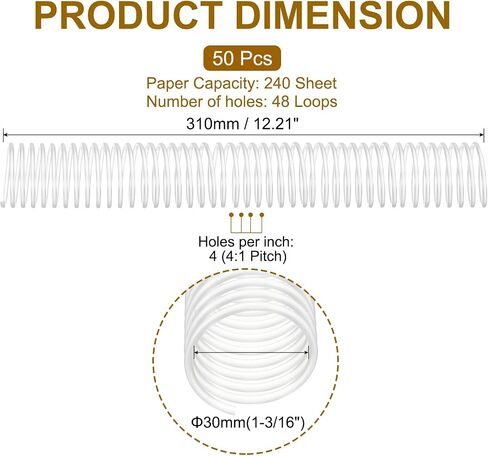 PATIKIL 50 Pack Plastic Spiral Binding Coils, 32mm(1-1/4") Binding Coils 260 Sheet Capacity Spiral Binder Rings 4:1 Pitch for Office Classroom, Black in Saudi Arabia