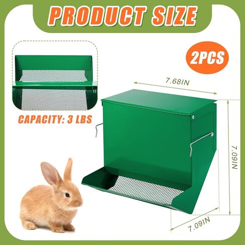 Maxcheck 2 Pcs Rabbit Feeder for Cages, 4.7 Inches, Mesh Bottom, Green in Kuwait