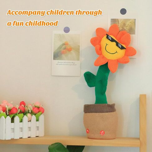Easfan Dancing Sunflower Singing Talking Shaking Glowing Interactive Toy Repeats What You Say Electric Cute Sunflower Plush Toy Birthday Christmas Festival Gifts for Toddlers Kids,13.5’’ in Saudi Arabia