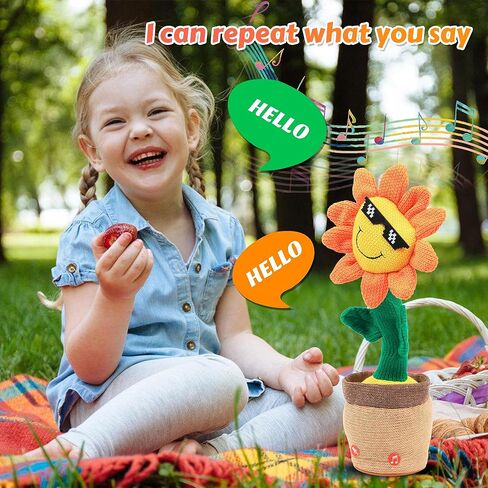 Easfan Dancing Sunflower Singing Talking Shaking Glowing Interactive Toy Repeats What You Say Electric Cute Sunflower Plush Toy Birthday Christmas Festival Gifts for Toddlers Kids,13.5’’ in Saudi Arabia