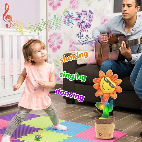 Easfan Dancing Sunflower Singing Talking Shaking Glowing Interactive Toy Repeats What You Say Electric Cute Sunflower Plush Toy Birthday Christmas Festival Gifts for Toddlers Kids,13.5’’ in Saudi Arabia