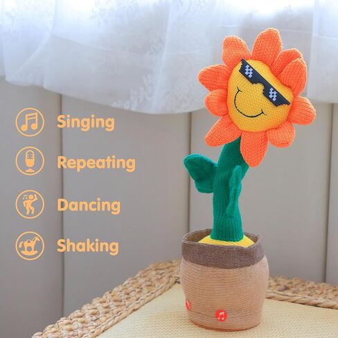 Easfan Dancing Sunflower Singing Talking Shaking Glowing Interactive Toy Repeats What You Say Electric Cute Sunflower Plush Toy Birthday Christmas Festival Gifts for Toddlers Kids,13.5’’ in Saudi Arabia