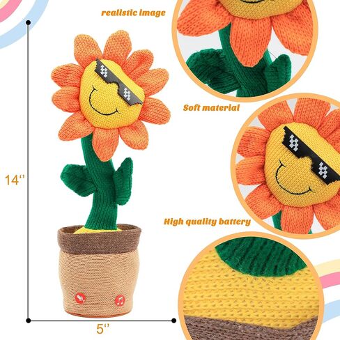 Easfan Dancing Sunflower Singing Talking Shaking Glowing Interactive Toy Repeats What You Say Electric Cute Sunflower Plush Toy Birthday Christmas Festival Gifts for Toddlers Kids,13.5’’ in Saudi Arabia