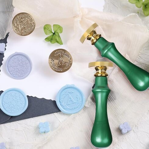 Elegant Initial M Wax Seal Kit,2pcs Exquisite Brass Stamp Heads with Eucalyptus & Flower Designs Ideal for Wedding Invitations Gift Wraps Envelopes and Christmas Cards (Alphabet M Kit) in Kuwait