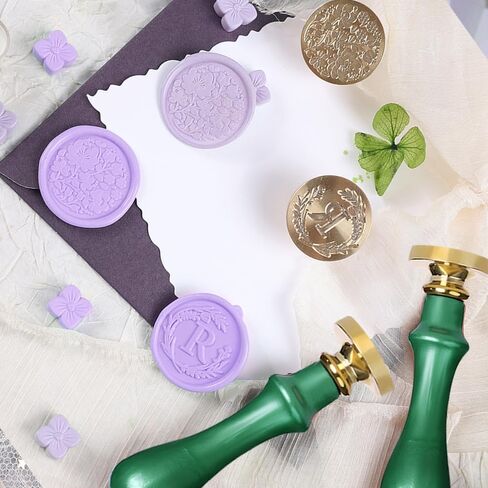 Elegant Initial M Wax Seal Kit,2pcs Exquisite Brass Stamp Heads with Eucalyptus & Flower Designs Ideal for Wedding Invitations Gift Wraps Envelopes and Christmas Cards (Alphabet M Kit) in Kuwait